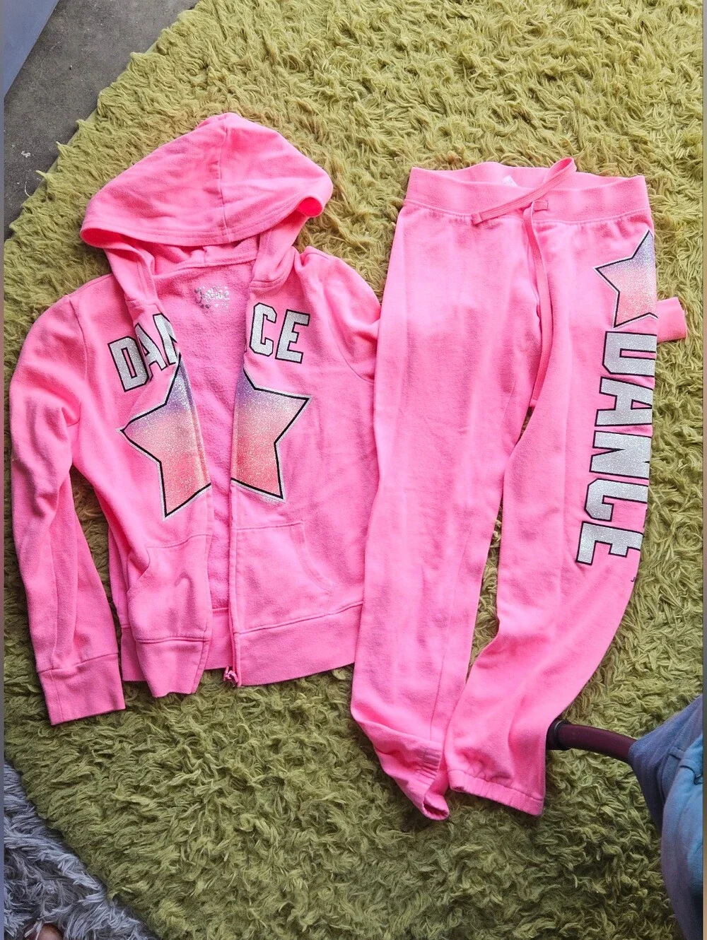 Justice Neon Pink 'Dance' Hoodie & Sweatpants Set with Star Graphics